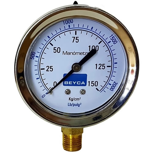MANÓMETRO ESCALA 0 HASTA 150 KG/CM<SUP>2</SUP> ROSCA 1/4 BEYCA