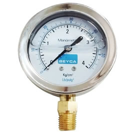 MANÓMETROS CON GLICERINA ESCALA 0 HASTA 400 KG/CM<sup>2</sup> ROSCA ¼ BEYCA